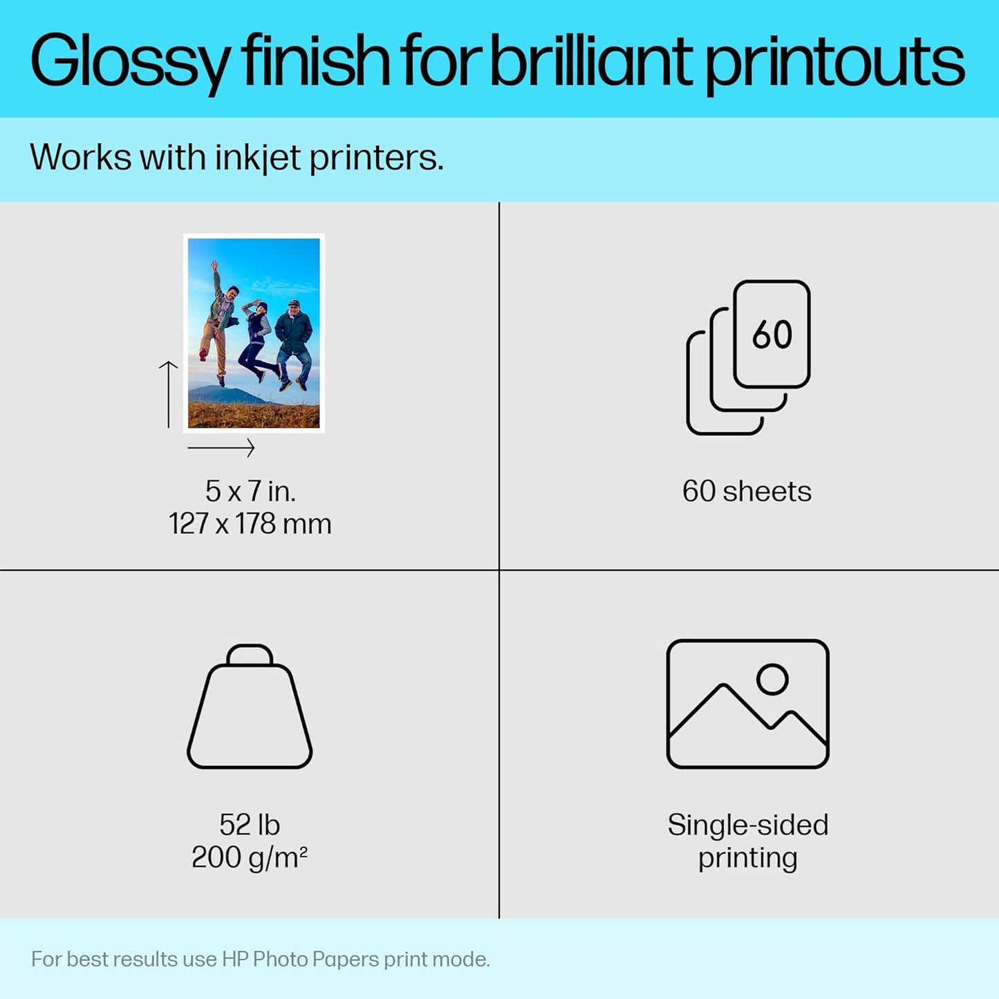 HP CH097A Everyday Glossy Photo Paper, 5x7, 60 Sheets
