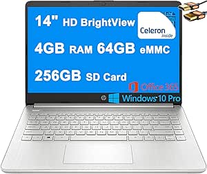 HP Stream 14 HD Laptop Celeron 4GB RAM 64GB eMMC