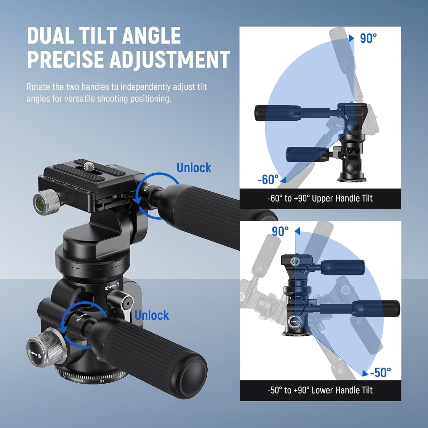 Neewer GM37 3-Way Tripod Head with Leveling Base