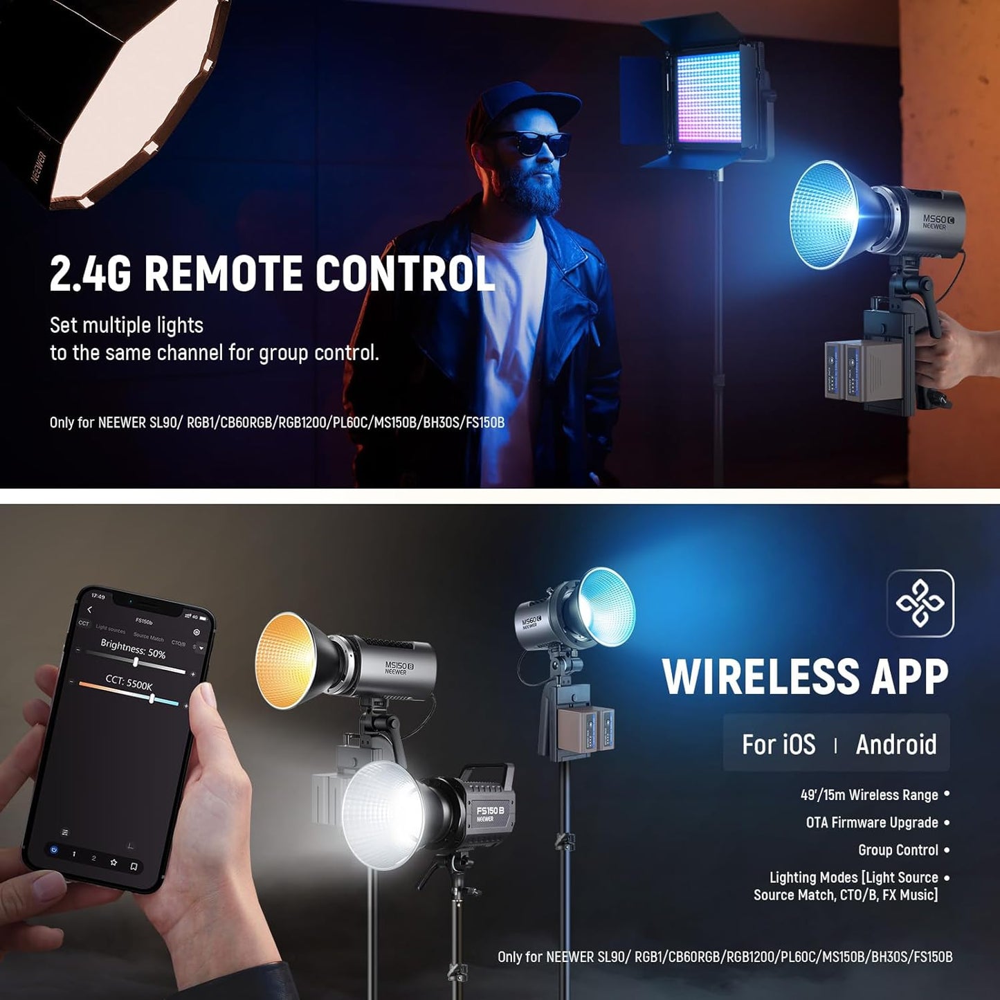 Neewer MS60C RGBWW LED Video Light Battery Kit