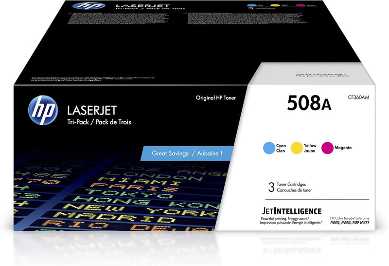 HP CF360AM 508A Cyan Magenta Yellow Toner 3-Pack — main product image