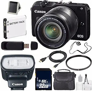 Canon EOSM2 Digital Camera 18-55mm Lens Flash Bundle