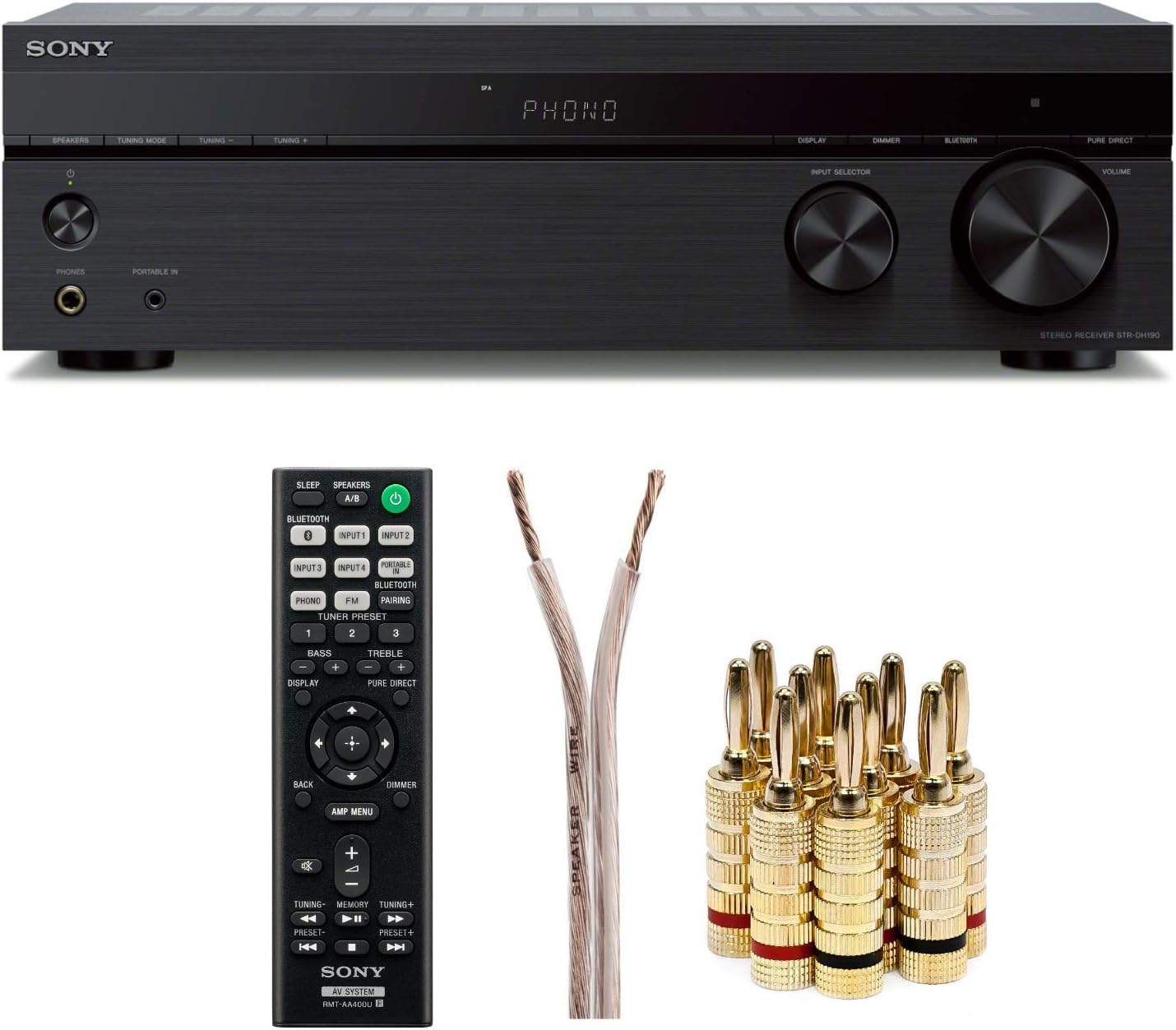Sony STRDH190 2-Ch Stereo Receiver Bluetooth Phono Bundle