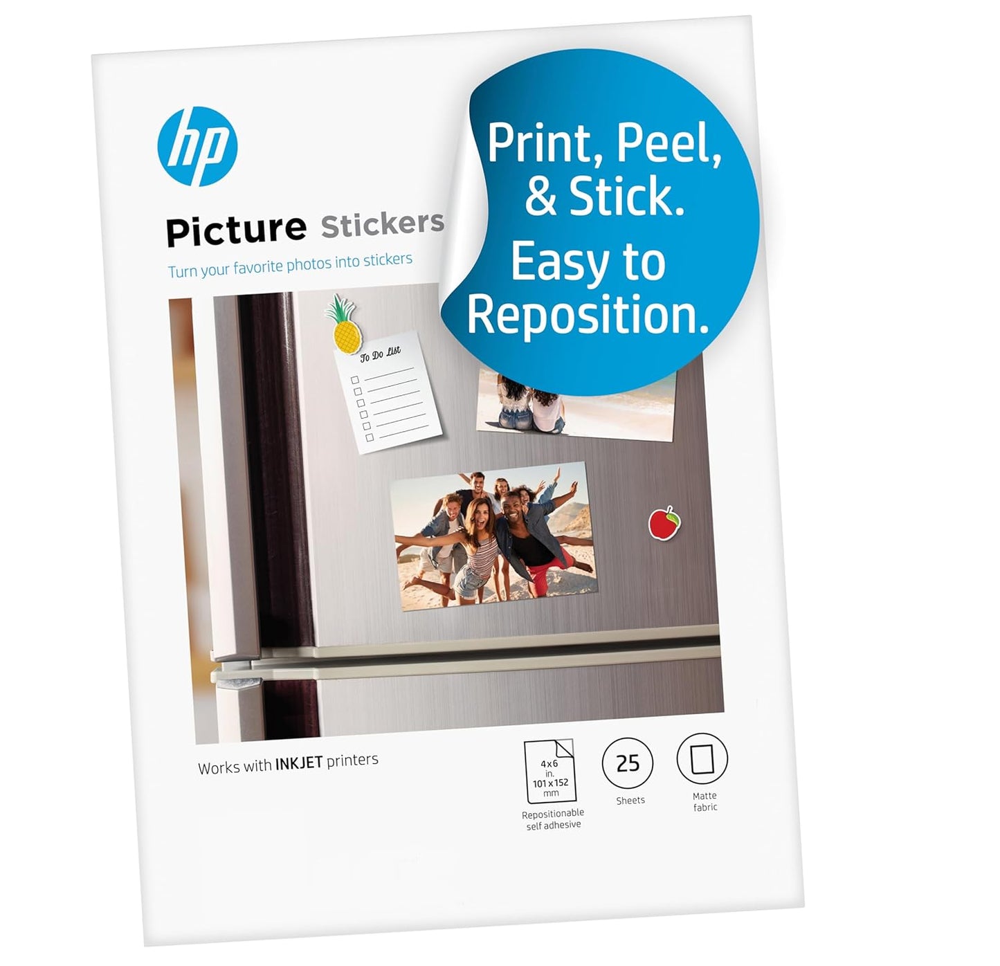 HP 8L1U8A 4x6 Picture Stickers Matte Self-Adhesive 25 Sheets
