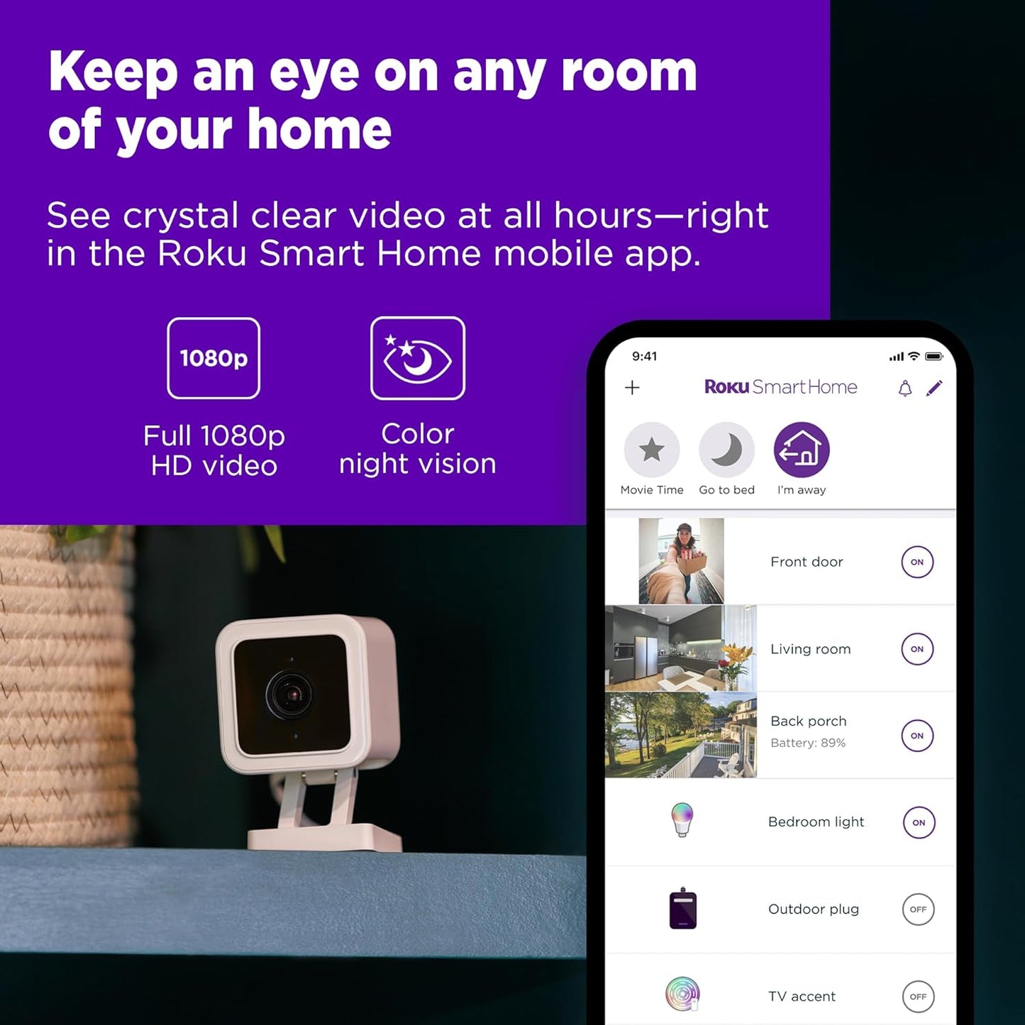 Roku Indoor Camera 2-Pack Home Security 1080p (Renewed)