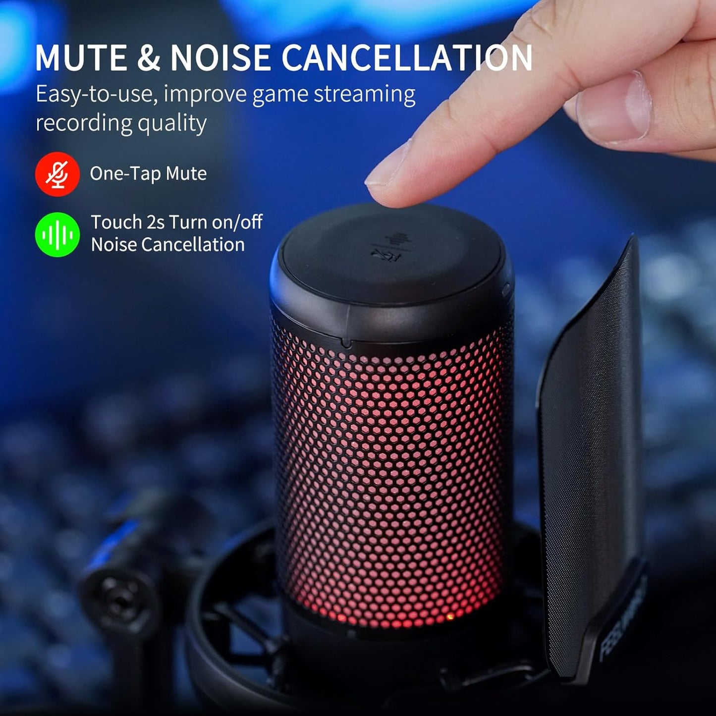 FEELWORLD VM1 Gaming Mic - USB Condenser Microphone with RGB