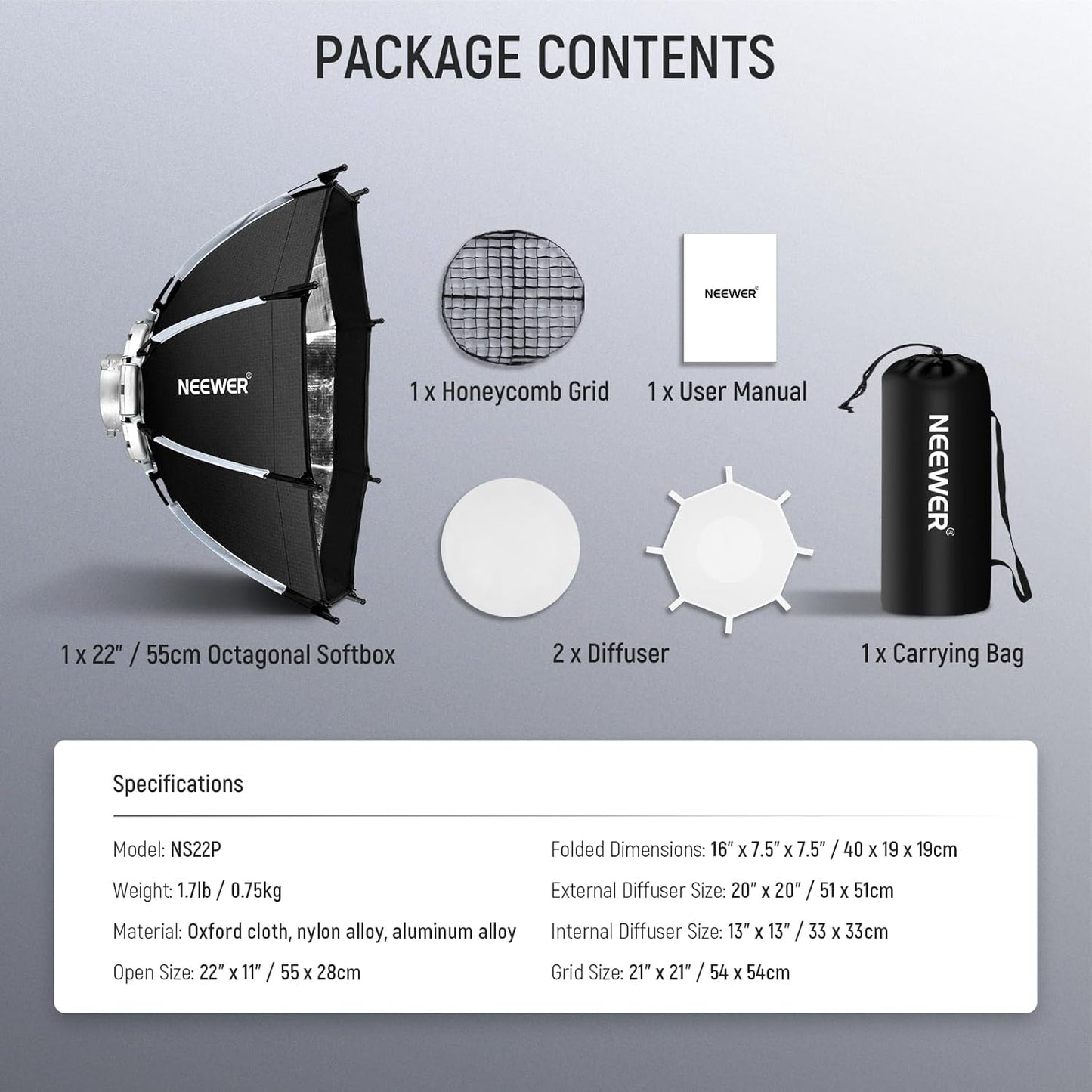 Neewer NS22P 22-inch Octagonal Softbox Quick Release Bowens Mount