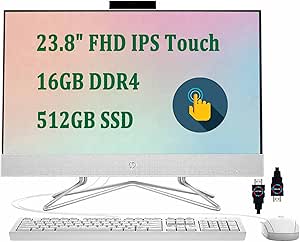 HP 24 All-in-One Desktop, Pentium, 16GB RAM, 512GB SSD - White — main product image
