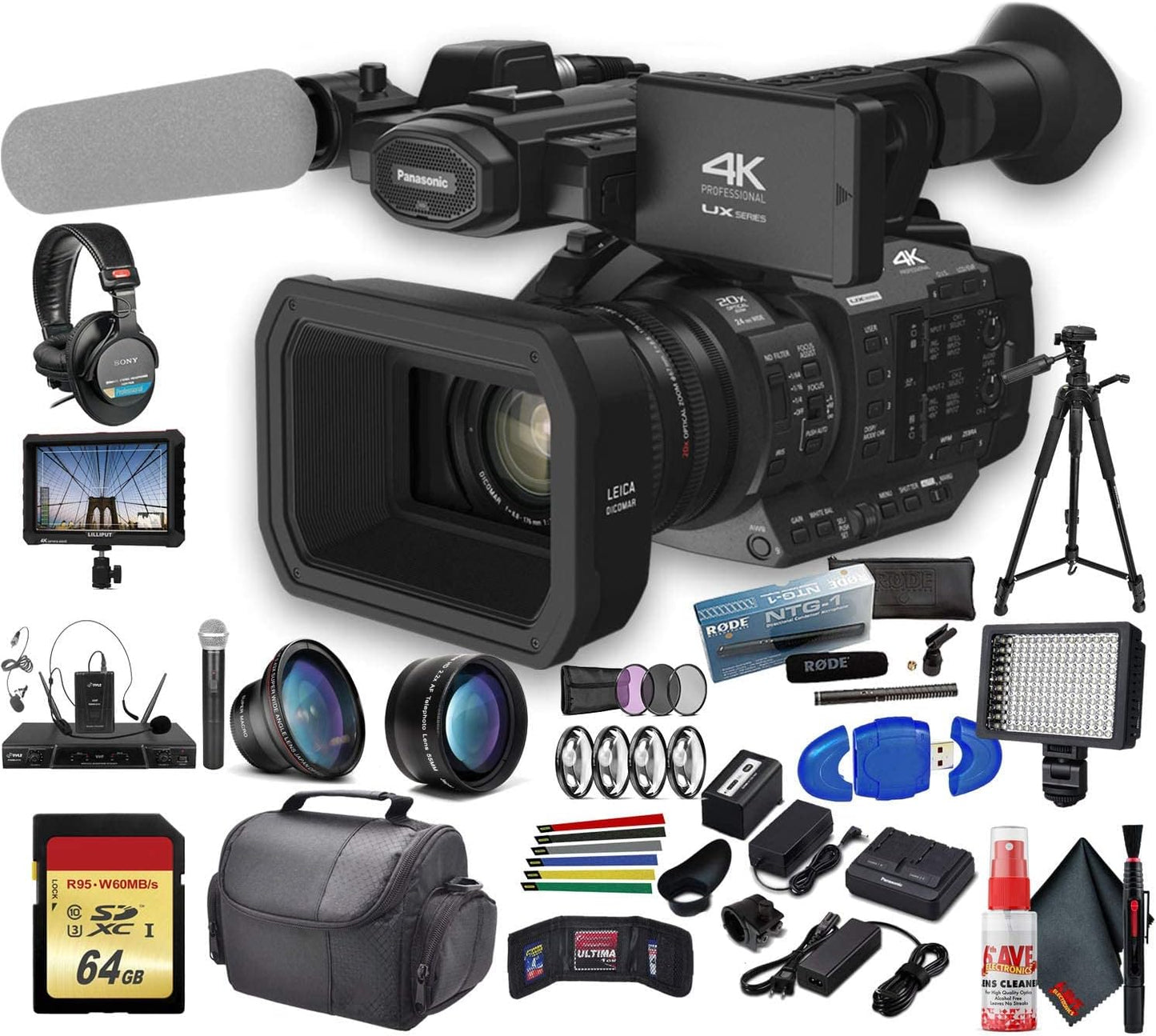 Panasonic 6PANAGUX180GP6 AG-UX180 4K Camcorder Film Maker Bundle