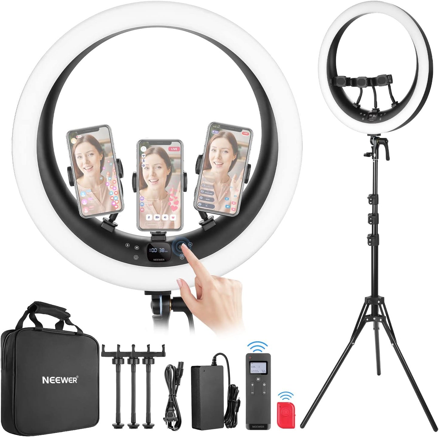 Neewer RP18H 19" LED Ring Light with Stand & Phone Holders