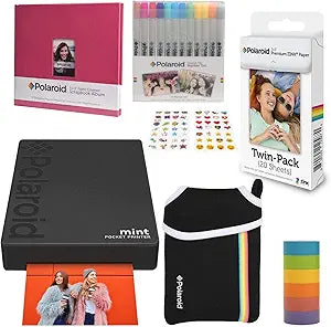 Polaroid AMZASK9MP02B Mint Pocket Printer, Black, Scrapbook Bundle