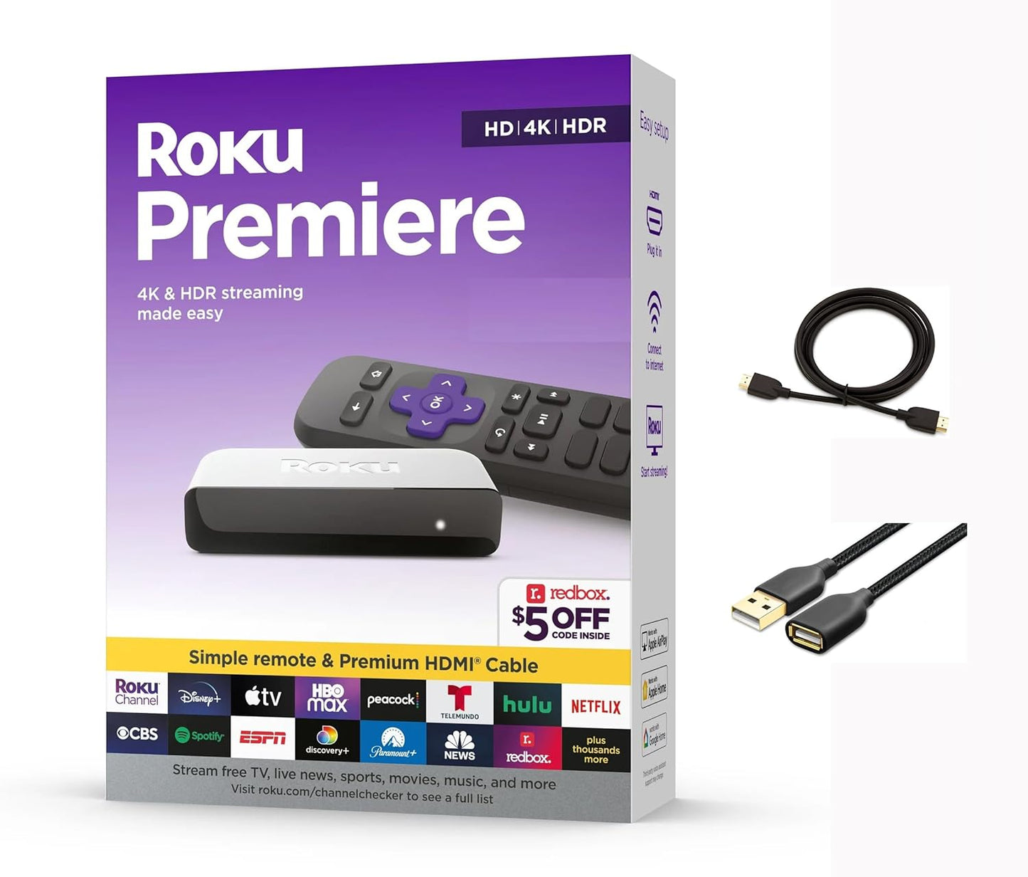 Roku 3920RW-SW Premiere 4K HDR Streaming Media Player + HDMI