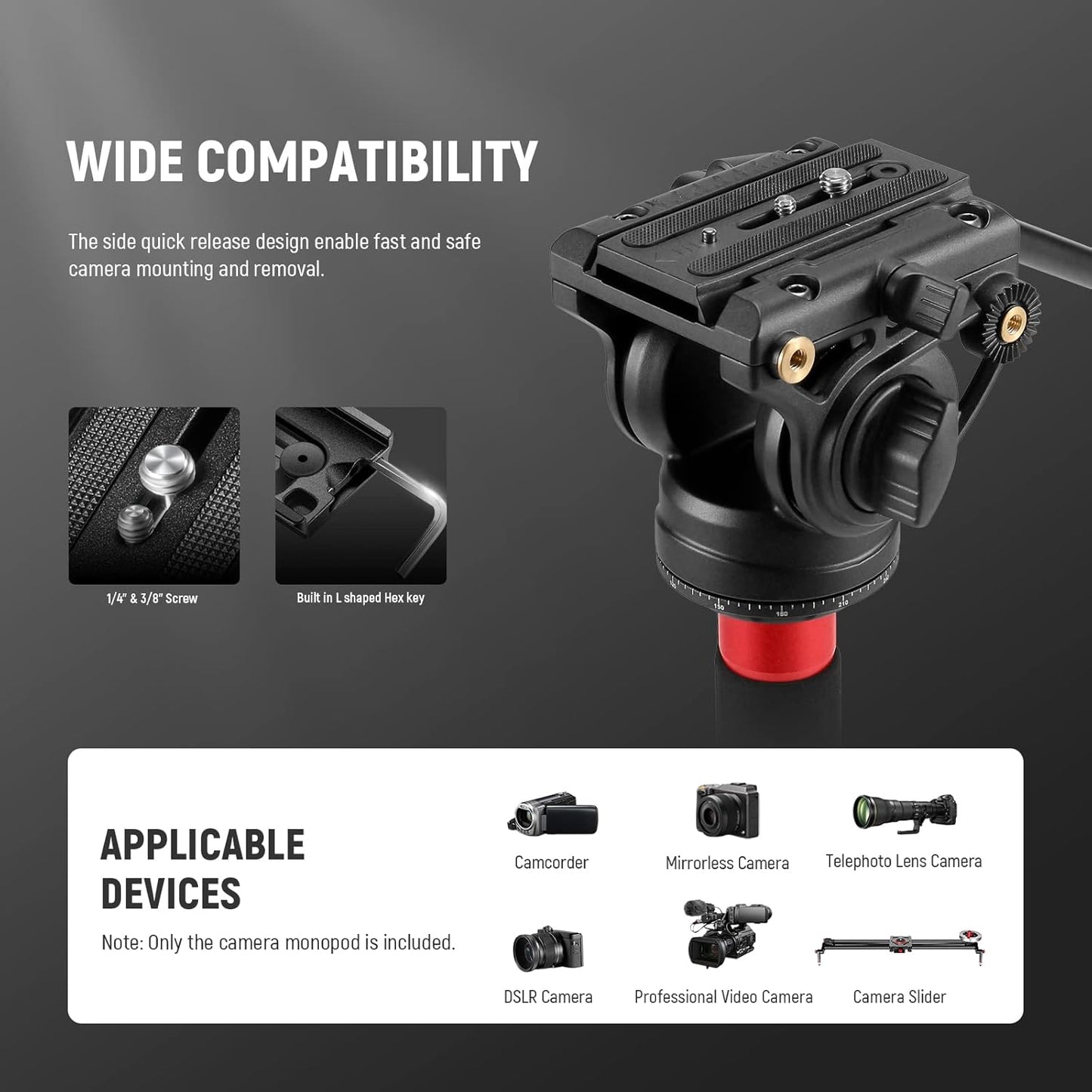 NEEWER 10101921 Pro Camera Monopod with Fluid Head