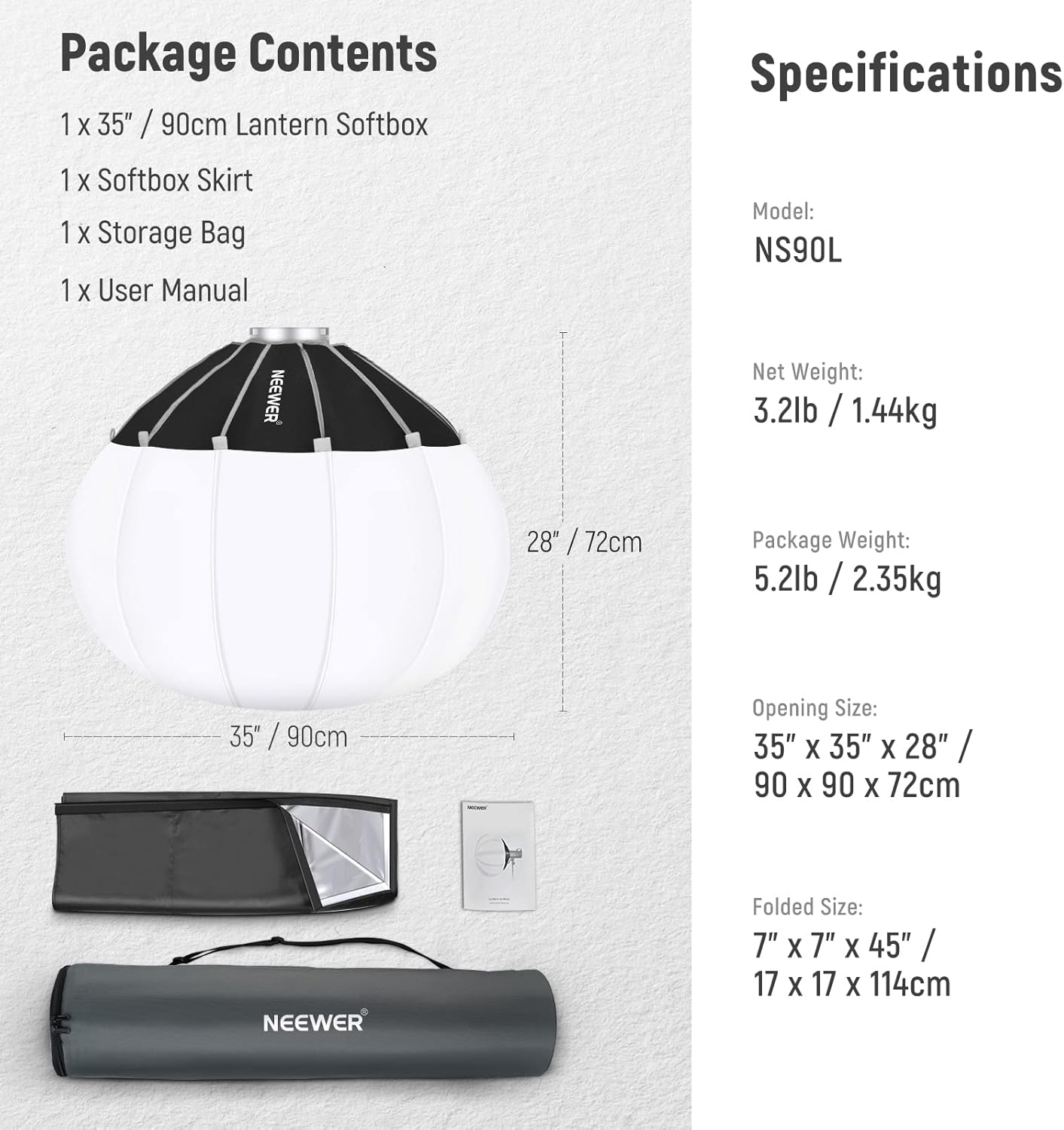 Neewer NS90L 35" Lantern Softbox Bowens Mount