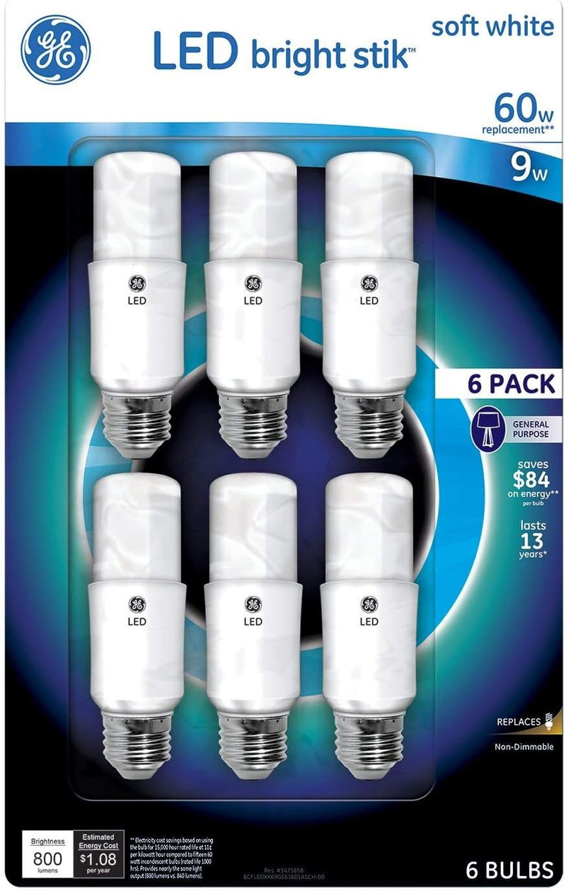 GE 61601 Bright Stik 9W LED Bulb, Non-Dimmable 2700K — main product image