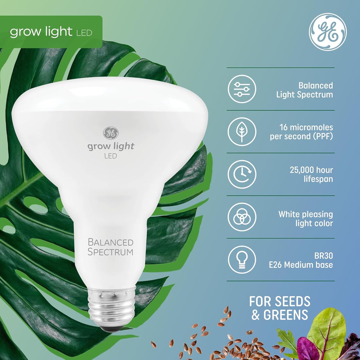 GE 93131096 LED Grow Light BR30 Balanced Spectrum