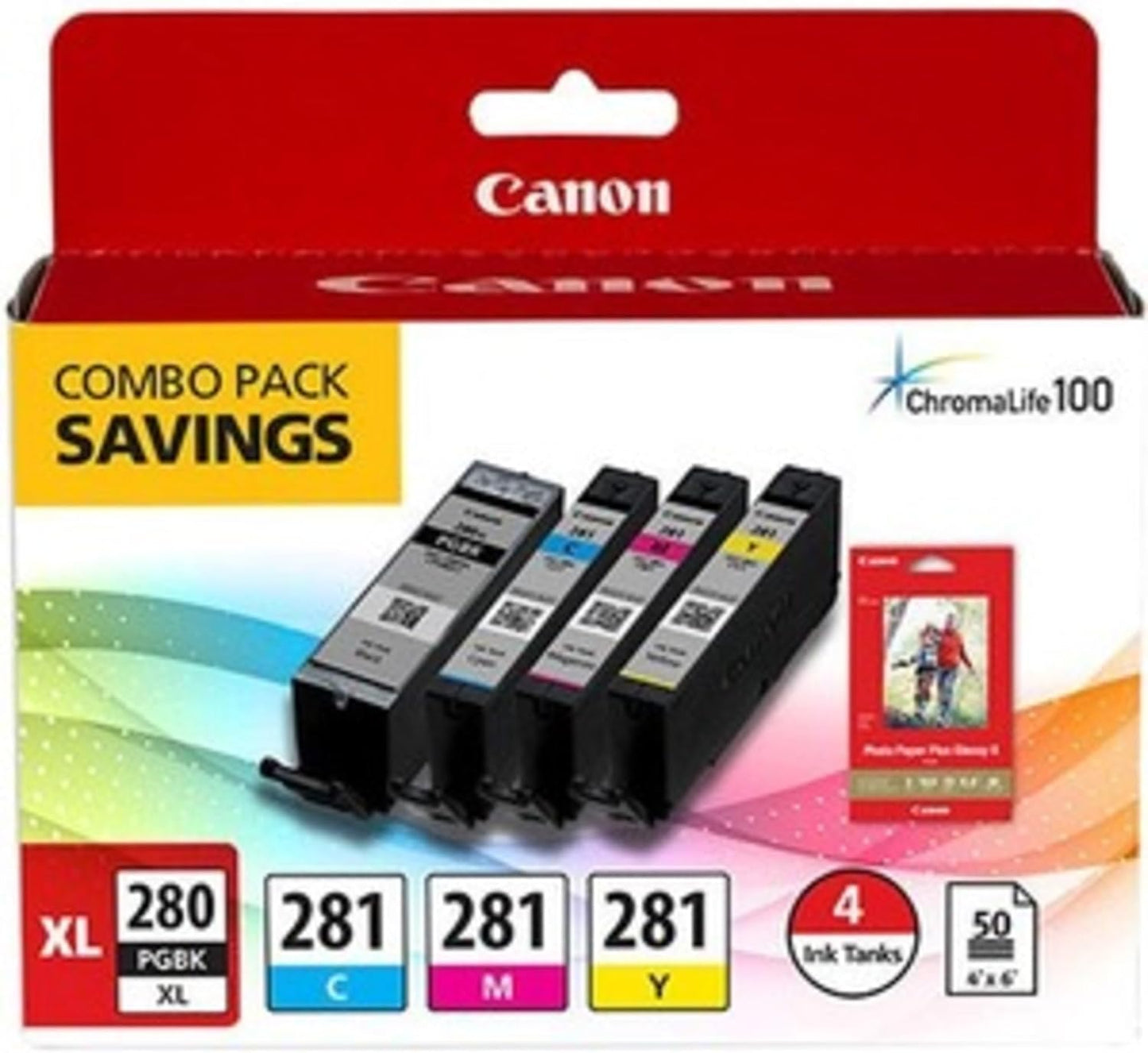 Canon 2021C006 PGI-280XL/CLI-281 CMY Ink & 50 Photo Paper Combo