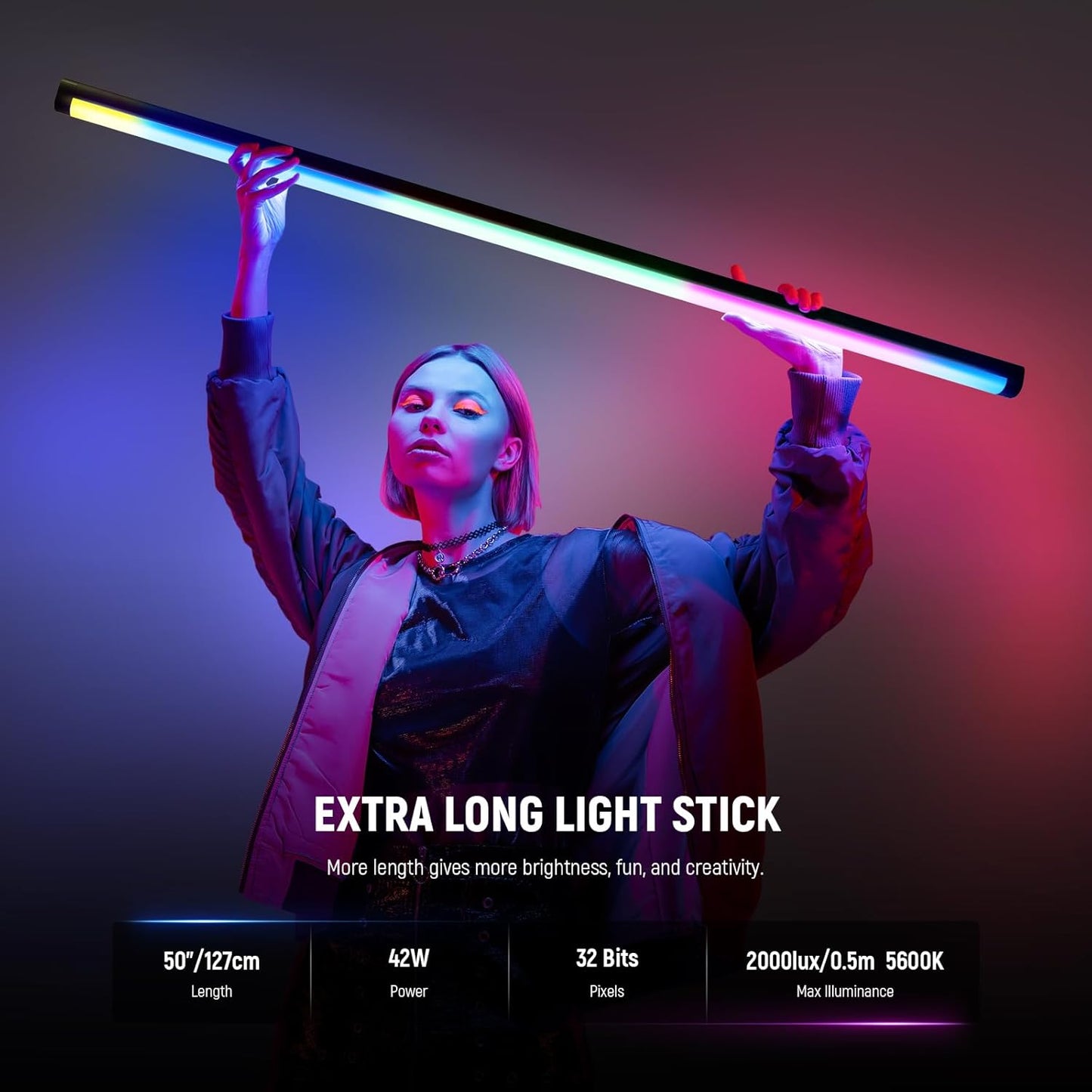Neewer TL120C RGB Tube Light: 42W, APP/2.4G/DMX Control