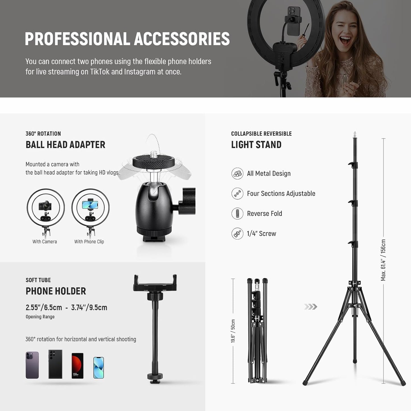 Neewer RL45B 18" Edge Lit Dimmable Ring Light Kit