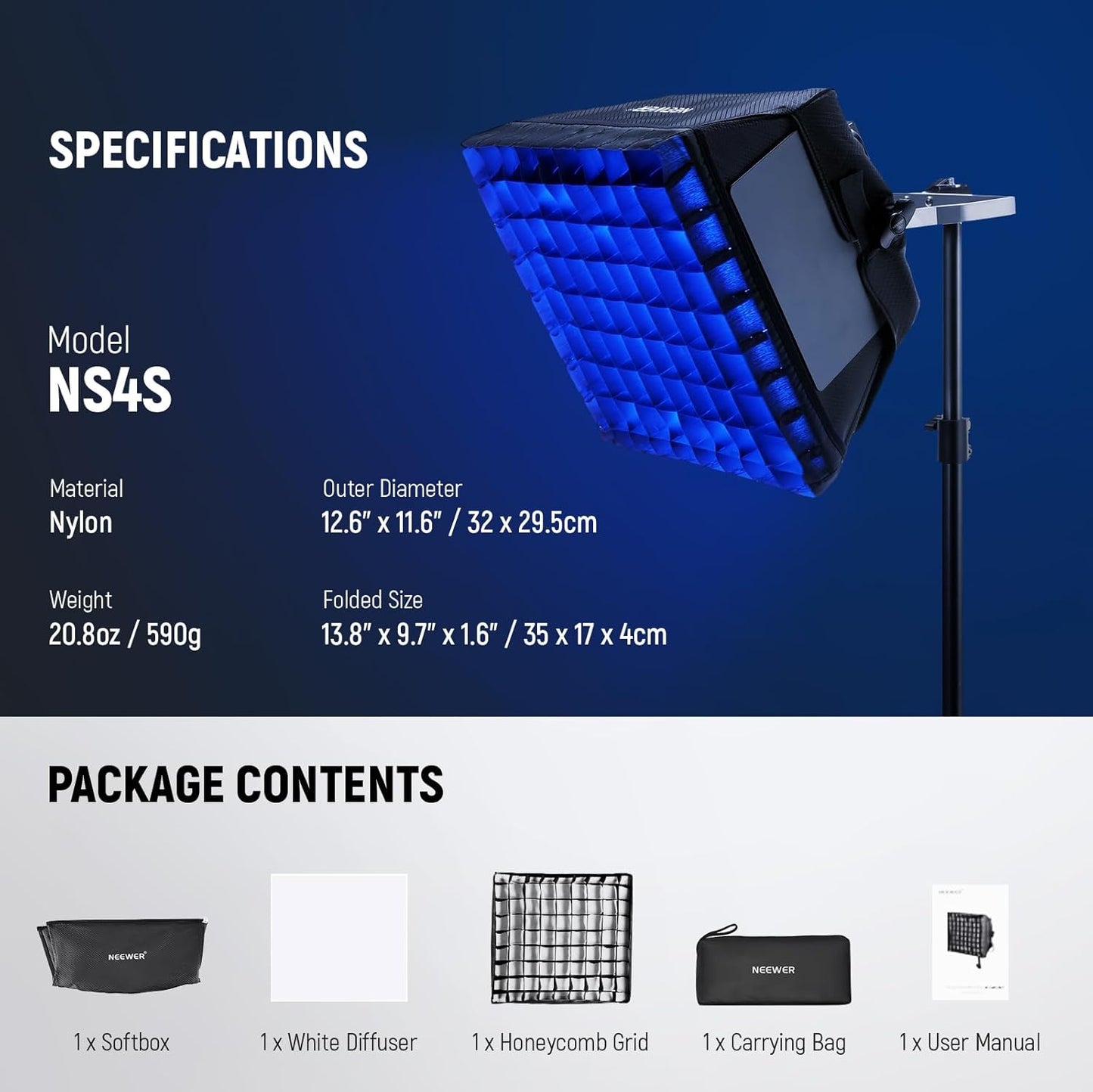 Neewer NL660, RGB660 PRO II Softbox Diffuser with Grid