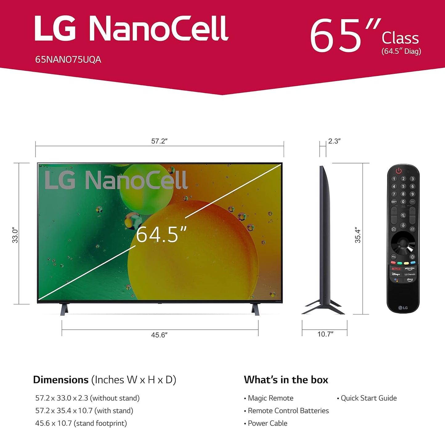 LG 65NANO75UQA 65-Inch NanoCell 4K Smart TV (Renewed)