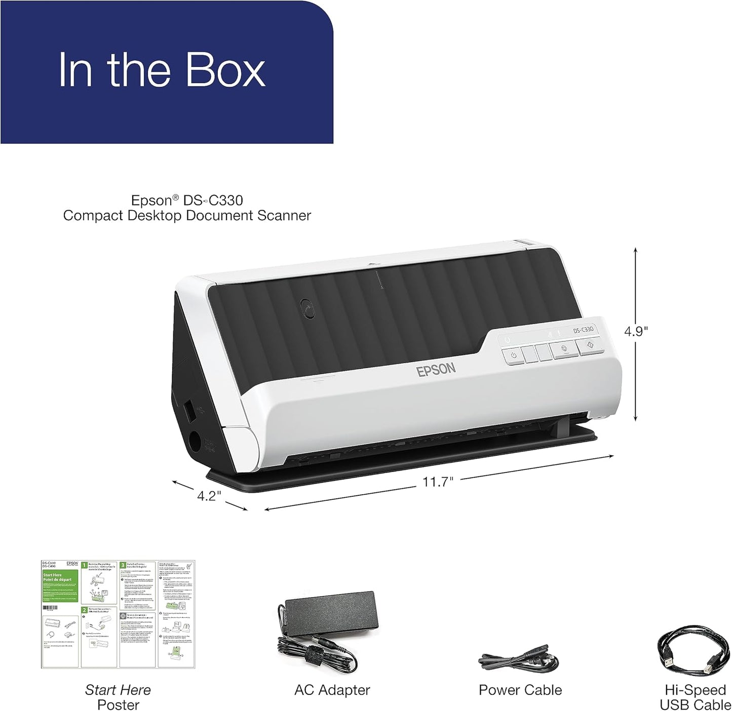 Epson B11B272201 DS-C330 Compact Duplex Desktop Document Scanner