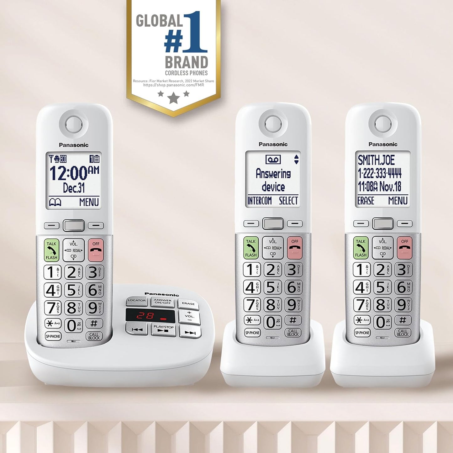 Panasonic KX-TGU433W Cordless Phone 3 Handset