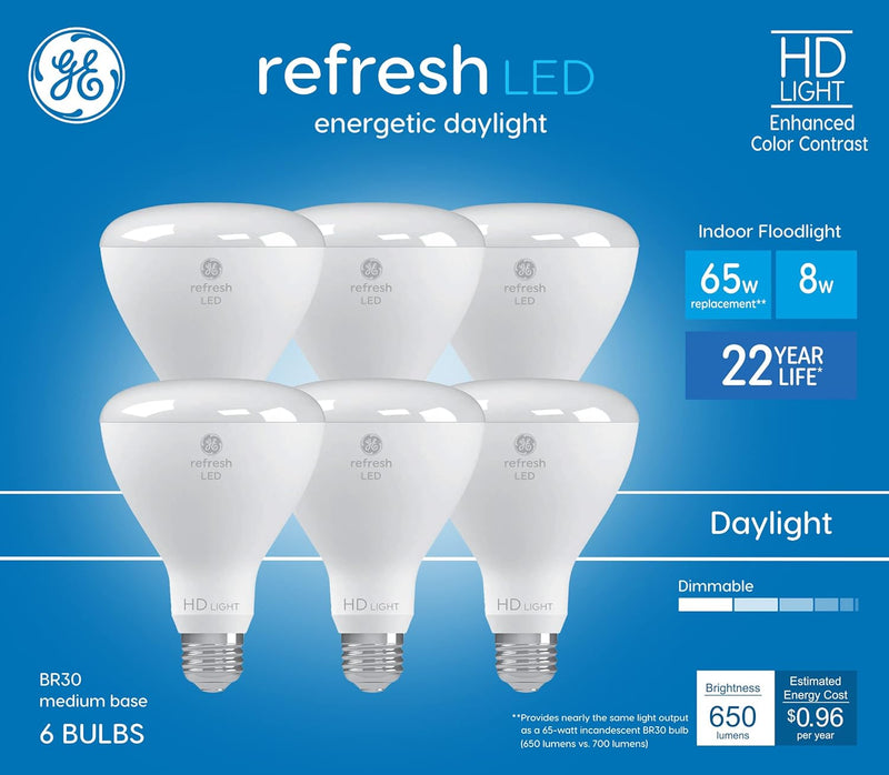 GE Refresh 93130642 BR30 LED Dimmable Daylight Bulb 6-Pack — main product image