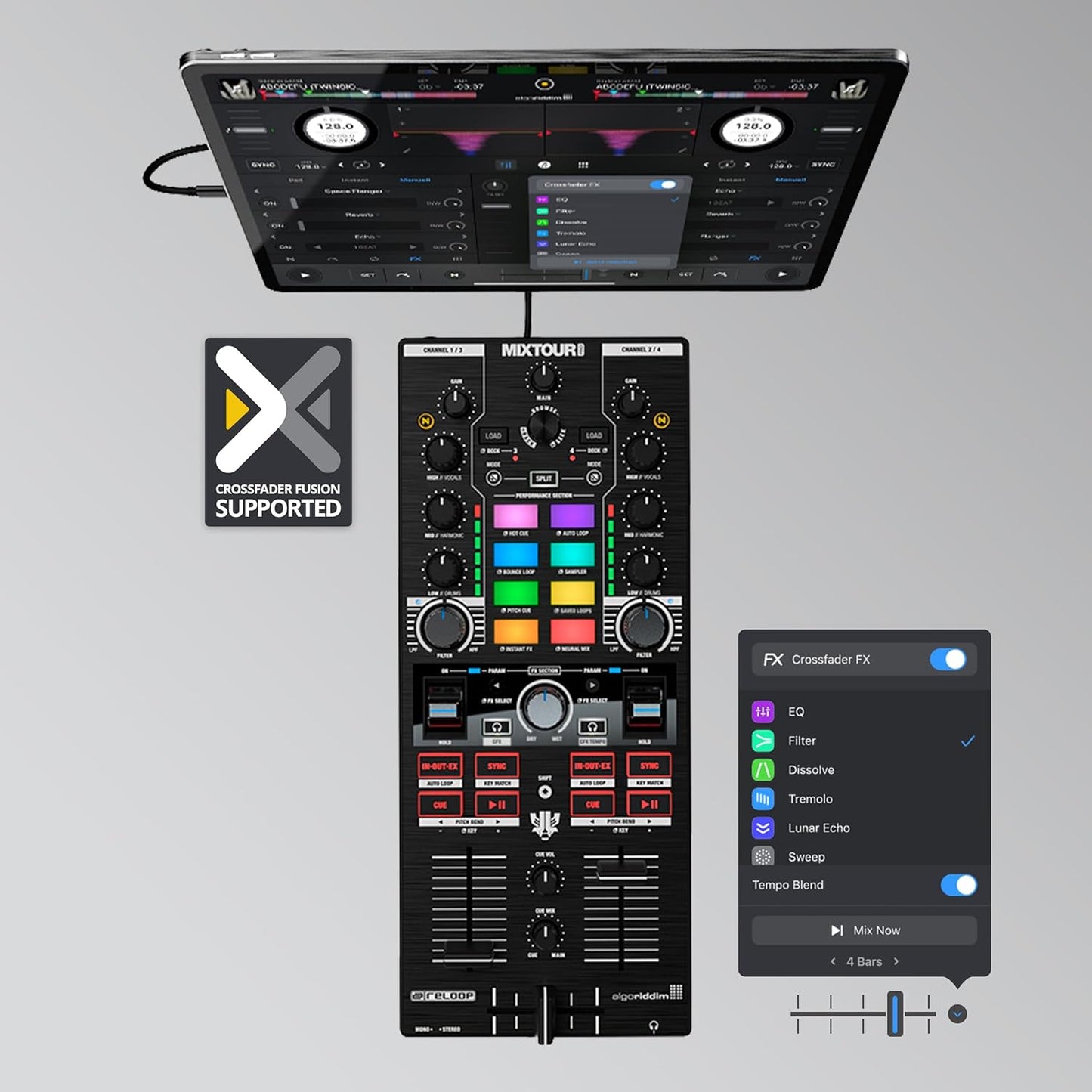Reloop 246959 Mixtour Pro Ultra-Portable 4-Deck DJ Controller