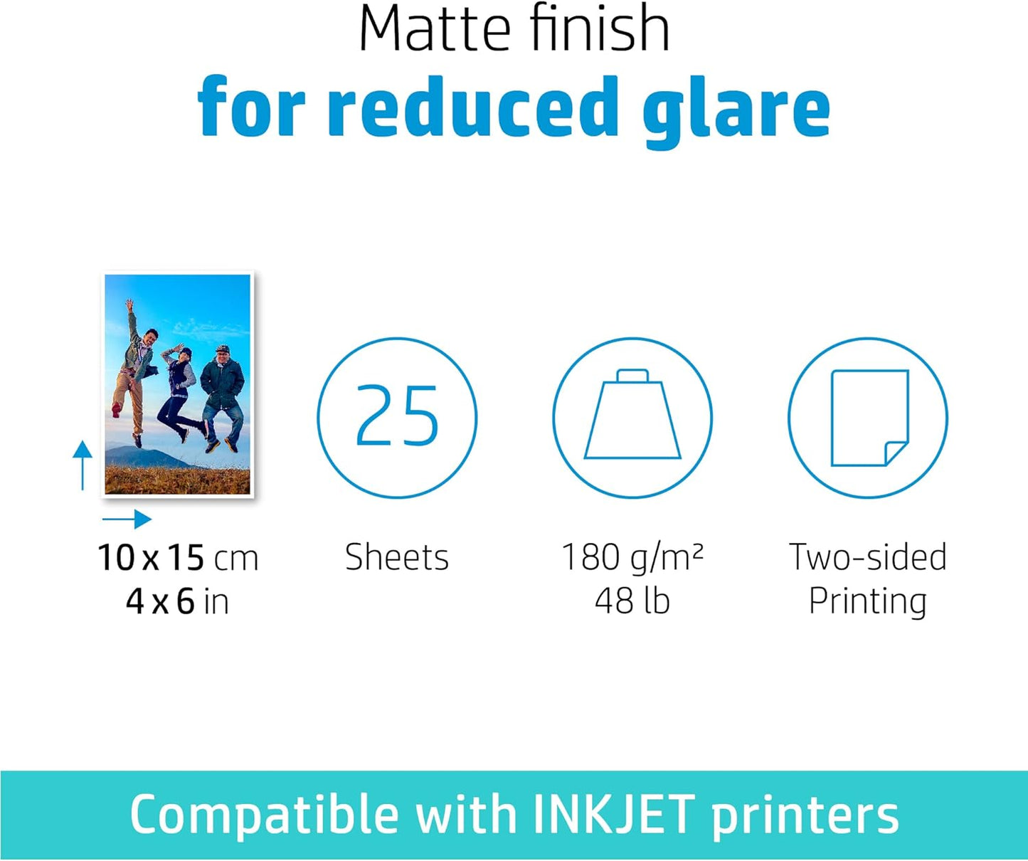 HP 6QH46A Matte Photo Paper - 4x6, 25 Sheets