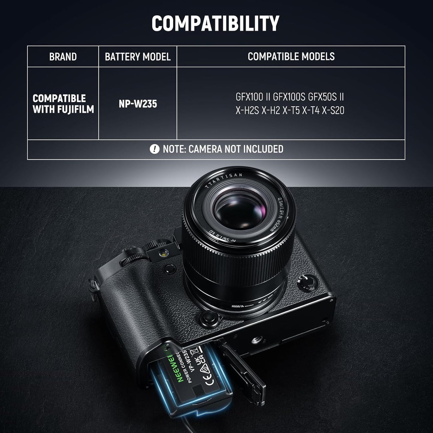 Neewer VP-FZ100 D-Tap to NP-W235 Dummy Battery - Fujifilm