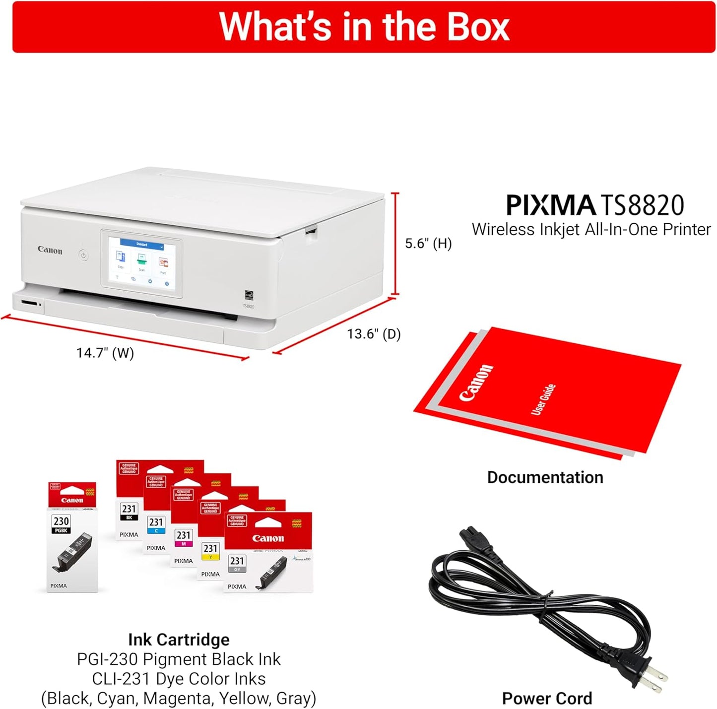 Canon 6793C022 PIXMA TS8820 Wireless 3-in-1 Printer White