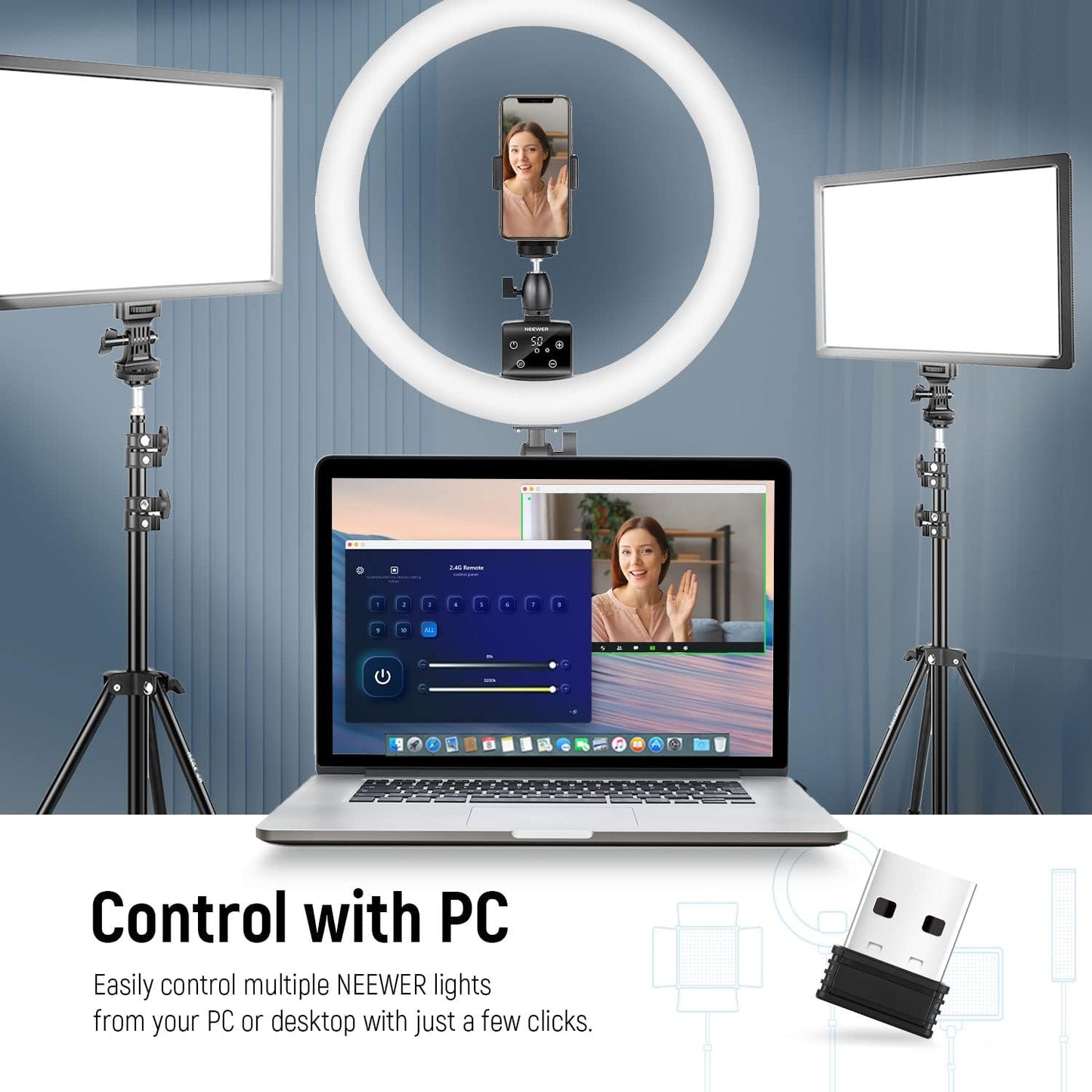 Neewer 10100593 2.4G Wireless USB LED Light Transmitter