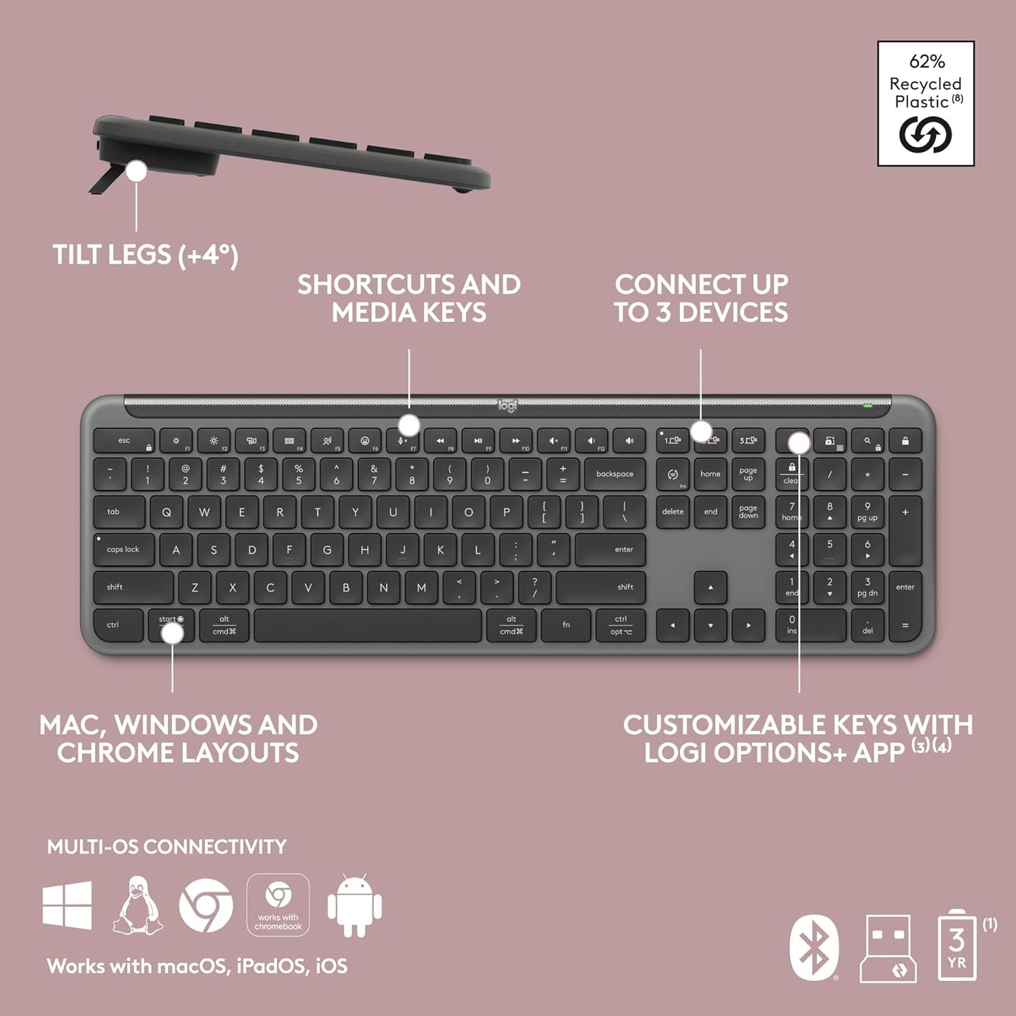 Logitech 920-012469 MK955 Signature Slim Wireless Keyboard Mouse Combo
