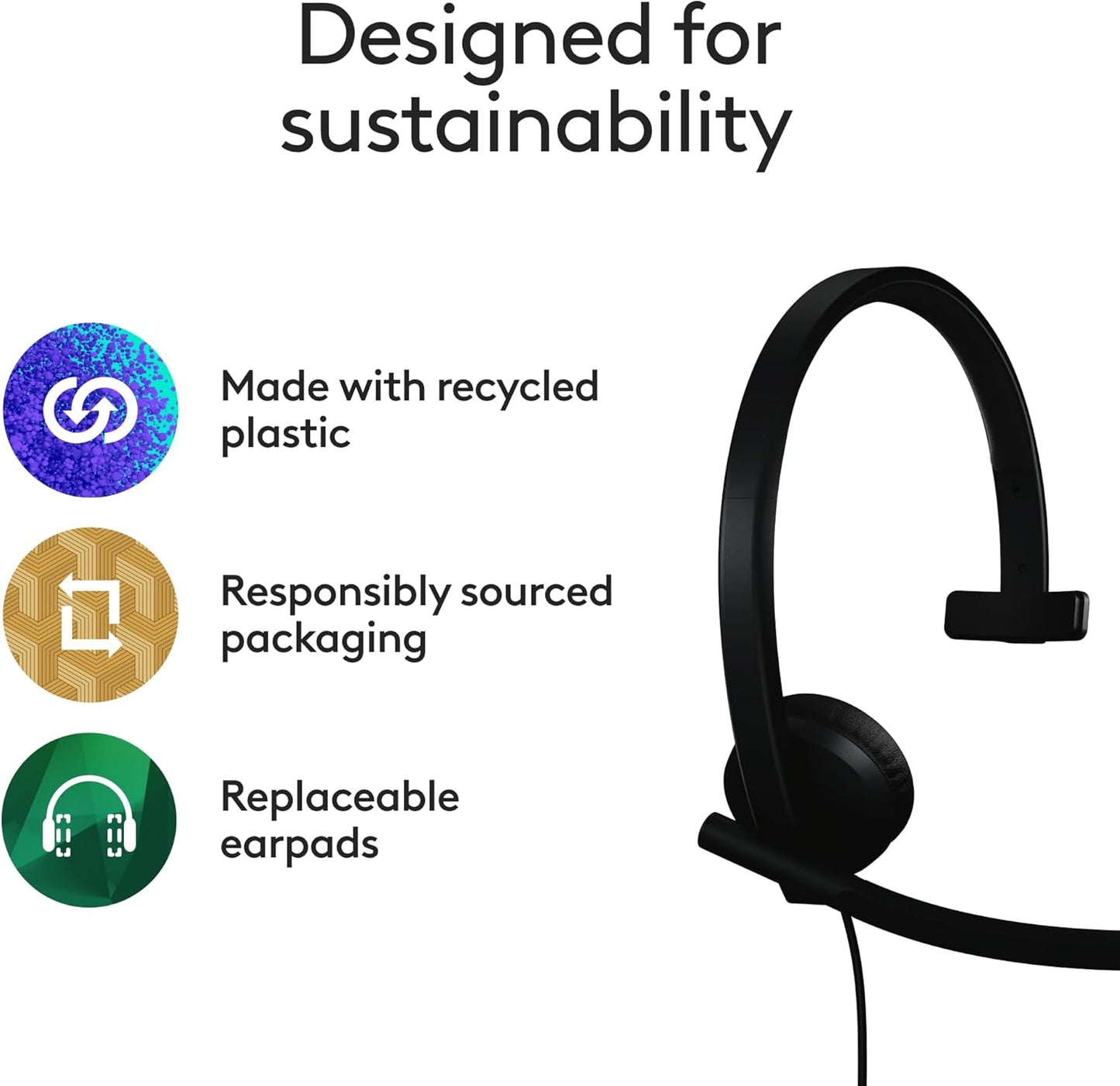 Logitech 981-001424 H570e USB Headset Noise Canceling Mic Teams Certified