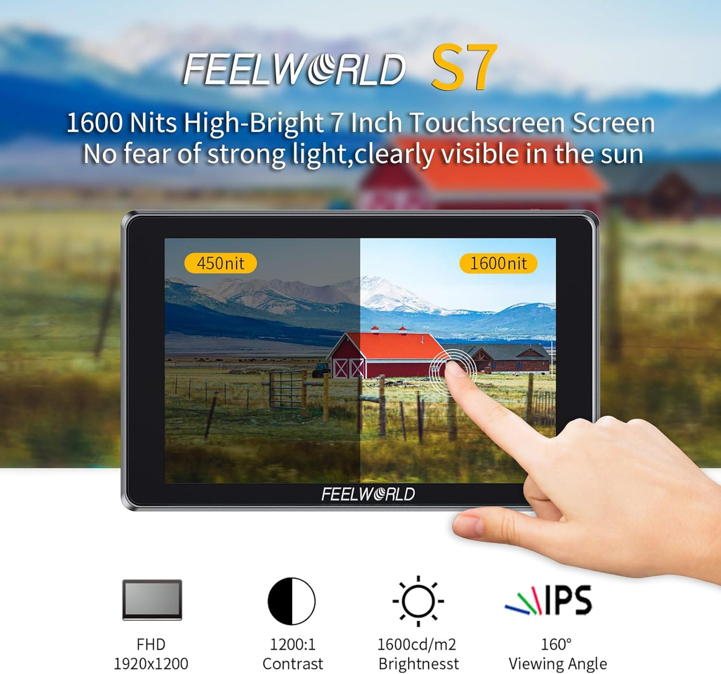 FEELWORLD S7-LY-JP-US 7" 1600nit Touchscreen 12G-SDI 4K HDMI Camera Monitor