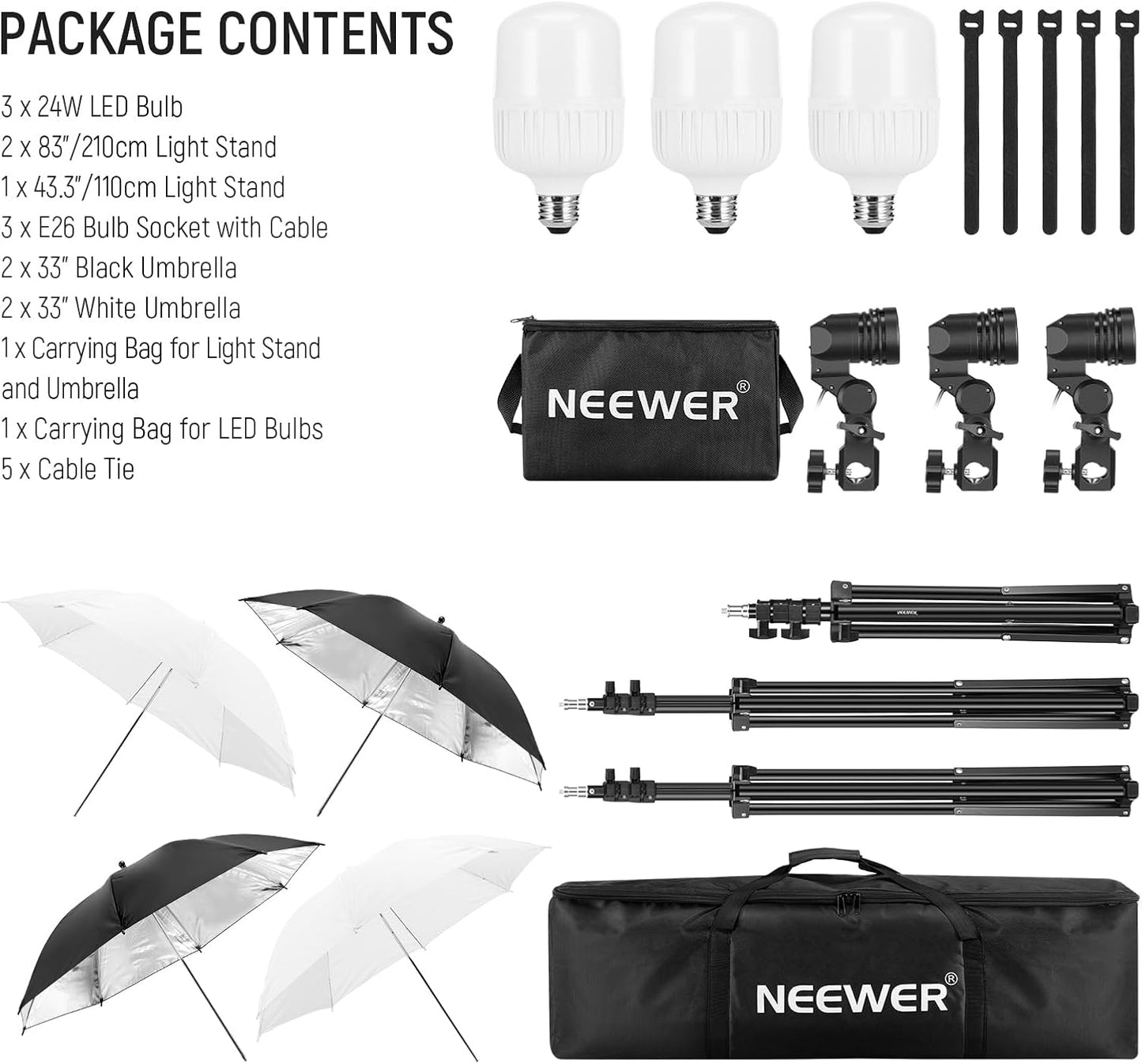 Neewer 10102119 600W Photography Lighting Kit with Umbrellas