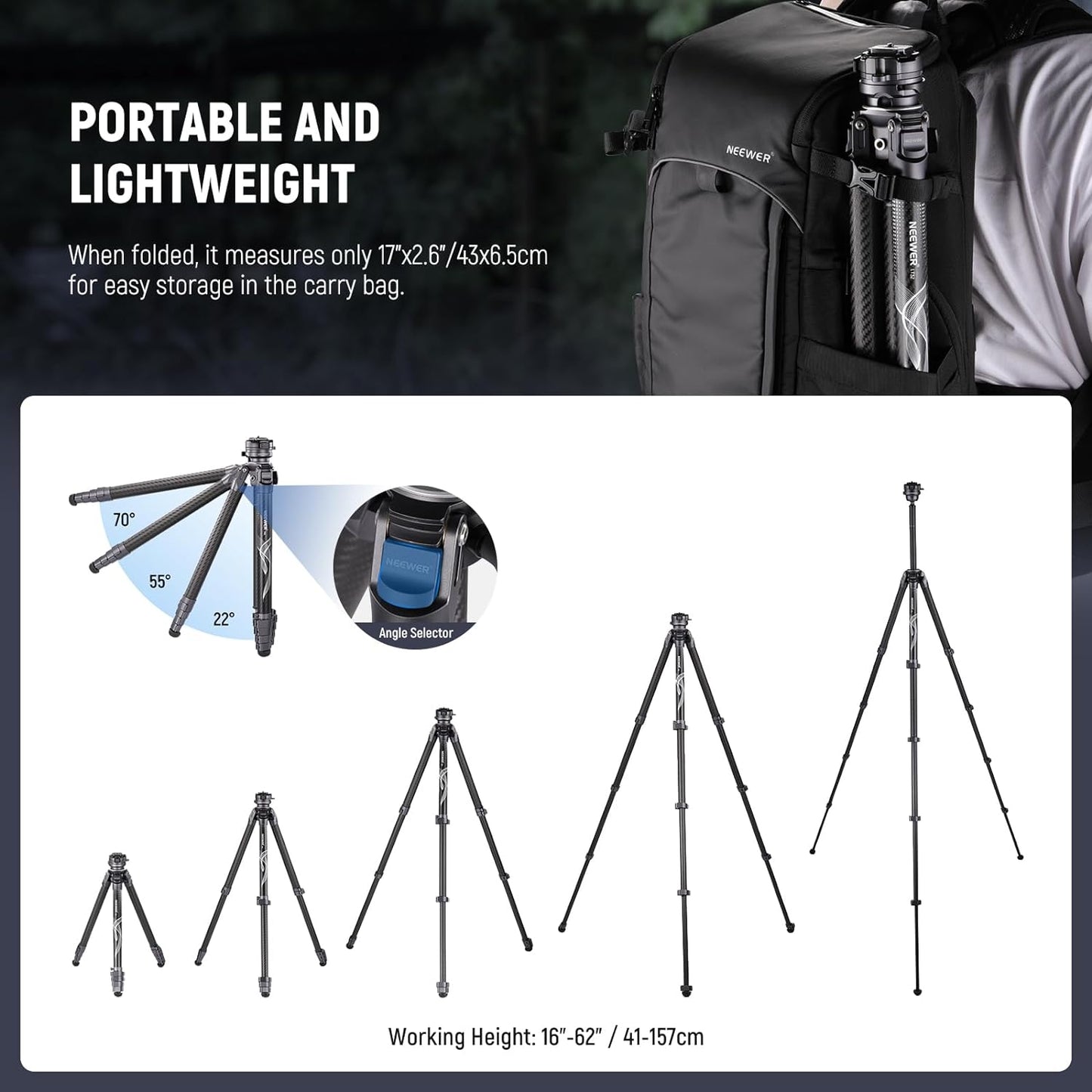 Neewer TP62 LITETRIP LT32 Carbon Fiber Travel Tripod