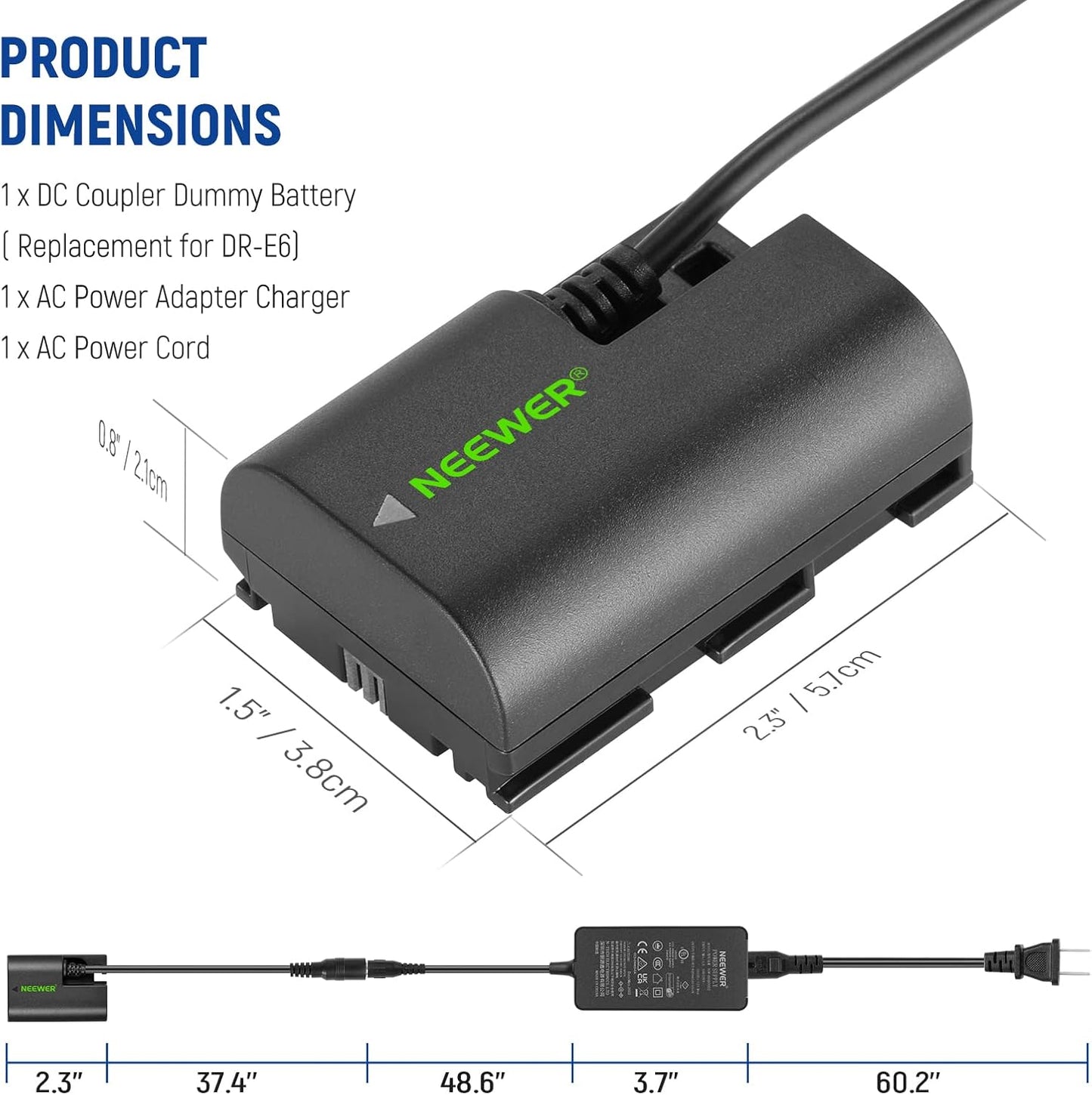 Neewer 10101747 LP-E6 Dummy Battery AC Adapter