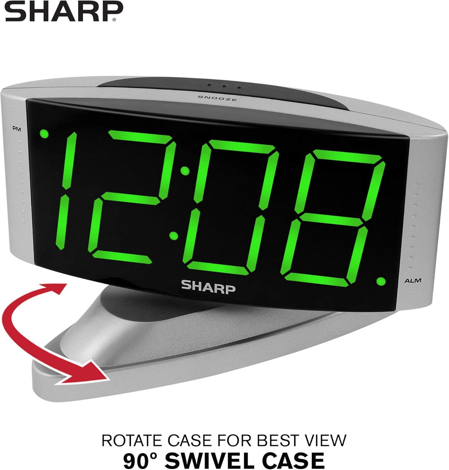 Sharp Digital Alarm Clock - LED, Swivel Base, Dimmer