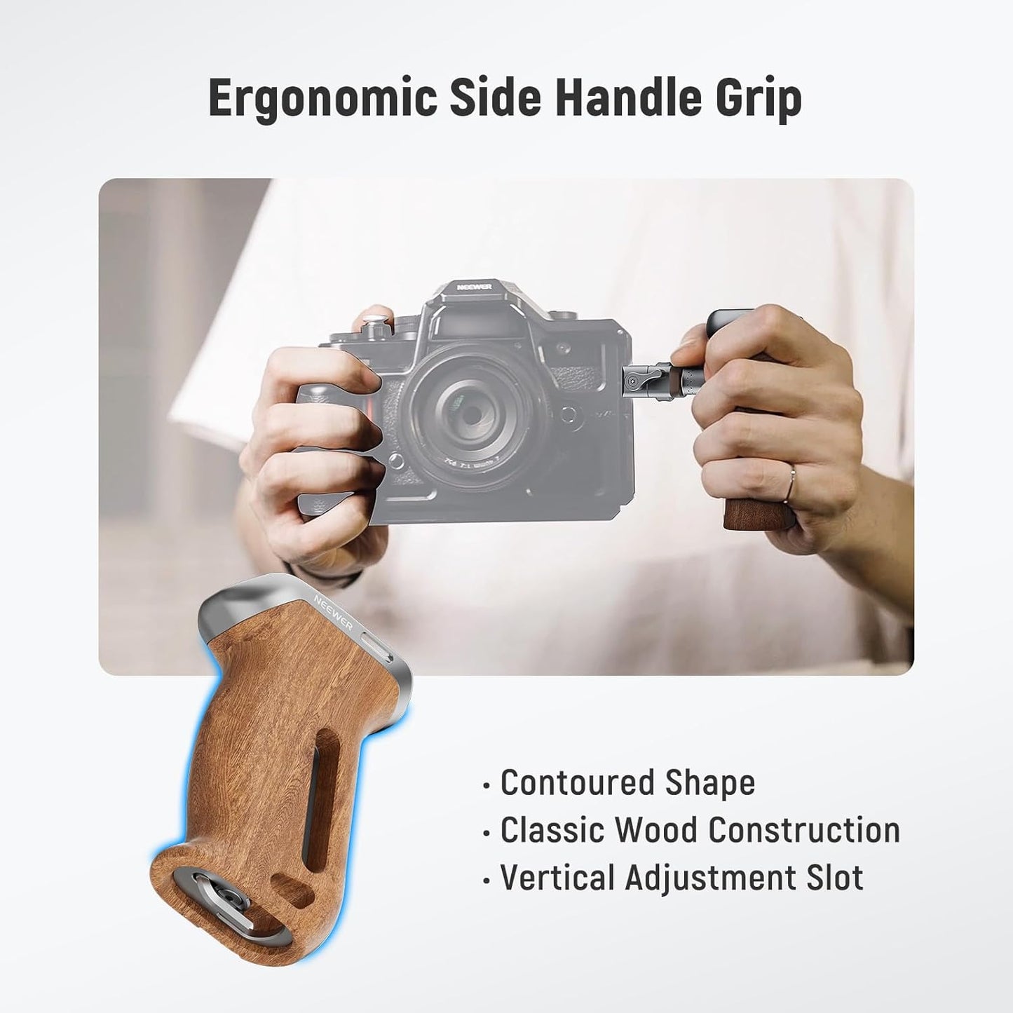 Neewer 10104266 Wooden Camera Side Handle Grip NATO Clamp