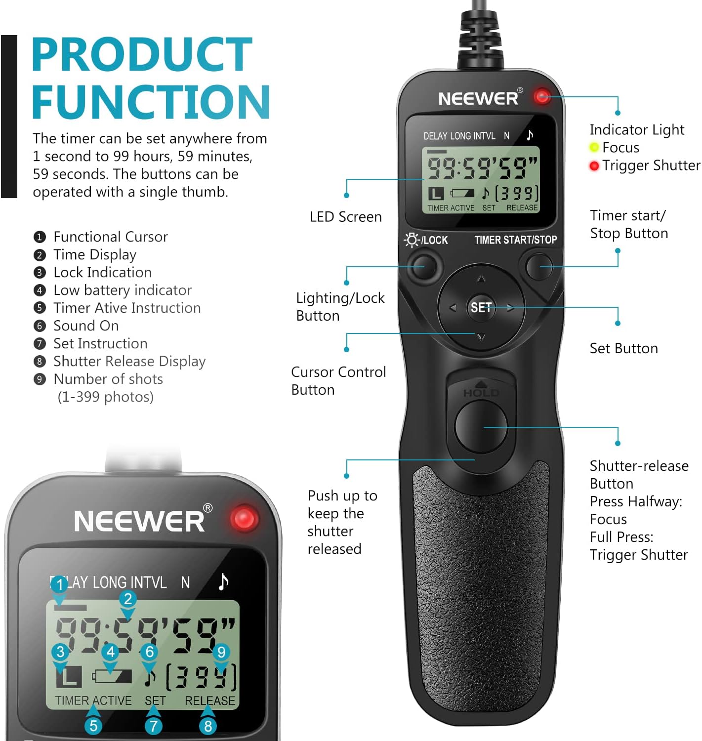 Neewer 10000349 Timer Remote Shutter Release for Nikon