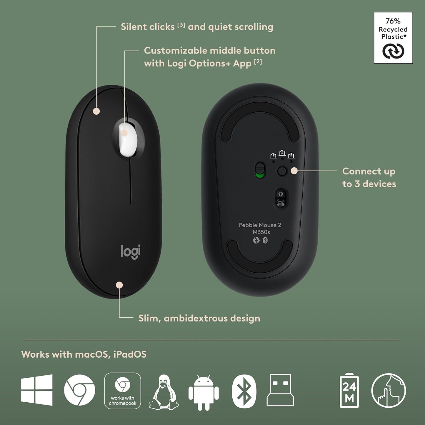 Logitech 920-012415 Pebble 2 Wireless Keyboard and Mouse Combo - Black
