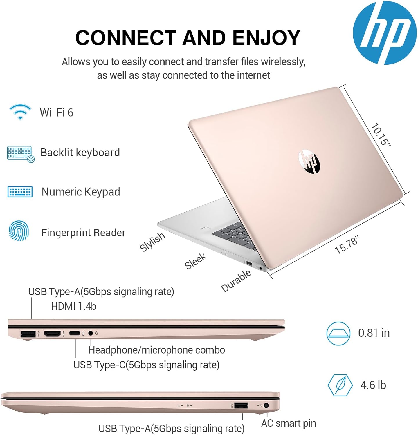 HP Essential 17 Touchscreen i7 Laptop - Rose Gold