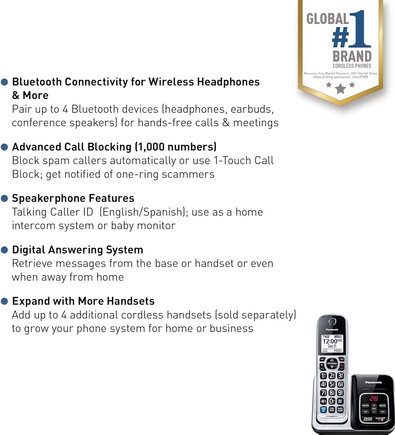 Panasonic KX-TGD892S Cordless Phone Bluetooth, Talking Caller ID