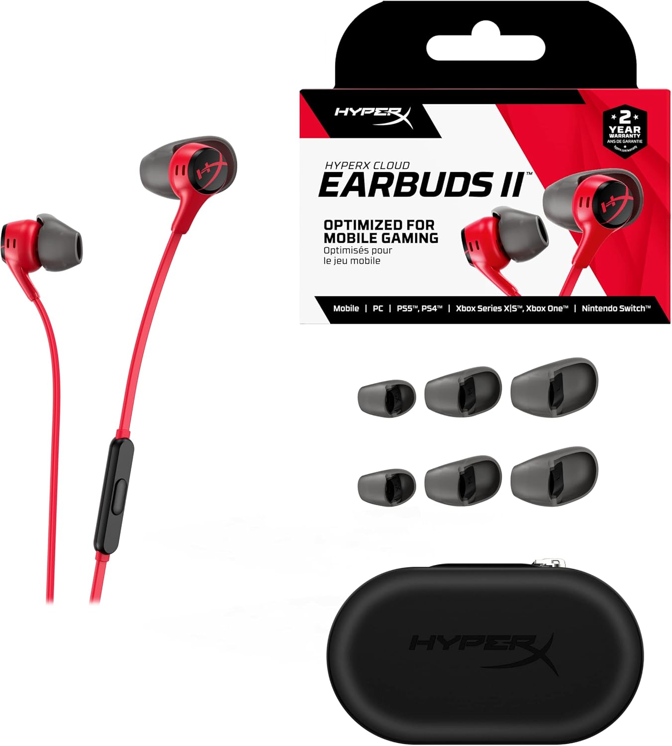 HyperX 705L8AA Cloud Earbuds II, Gaming and Mobile, Red