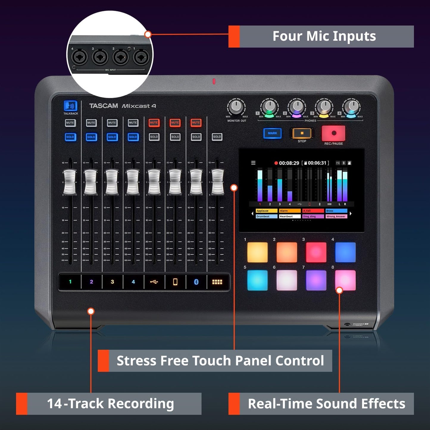 Tascam MIXCAST4 Podcast Streaming Mixer Recorder USB Interface