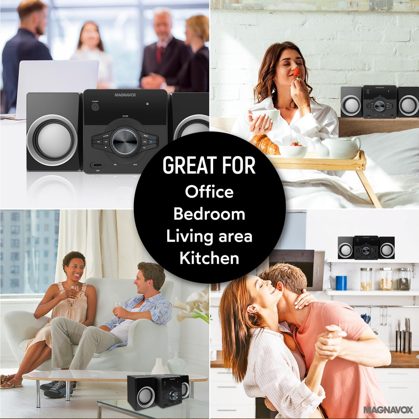 Magnavox MM442 3-Piece CD Shelf System Bluetooth Black