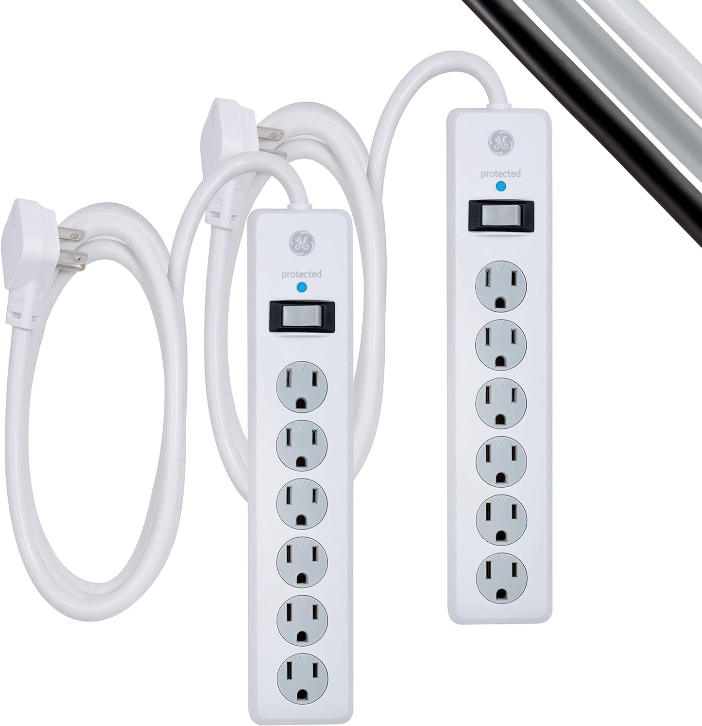 GE 6-Outlet Surge Protector 2-Pack 6ft Cord