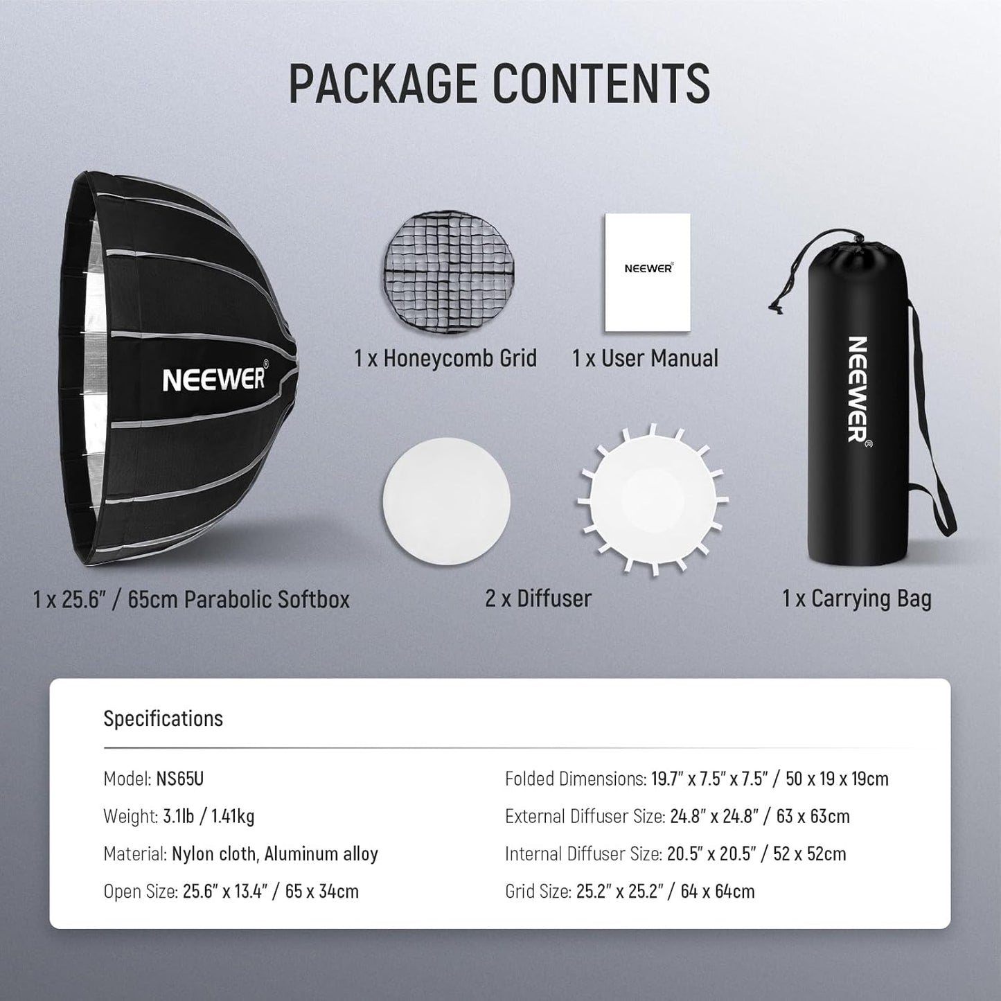 Neewer NS65U 25.6" Softbox Parabolic Hexadecagon with Bowens Mount